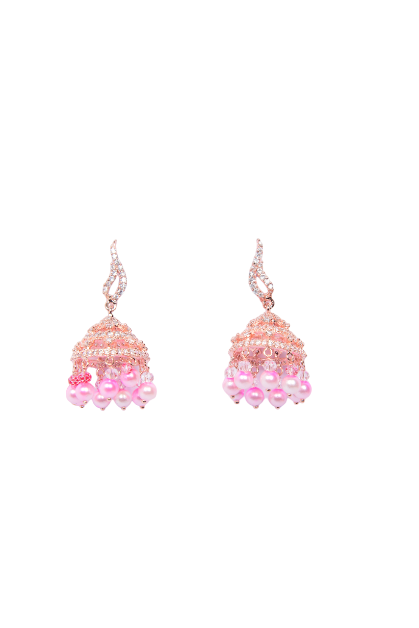 Namokriti Rose Gold Plated Pink Drop Jhumka Earrings – Traditional Meets Trendy